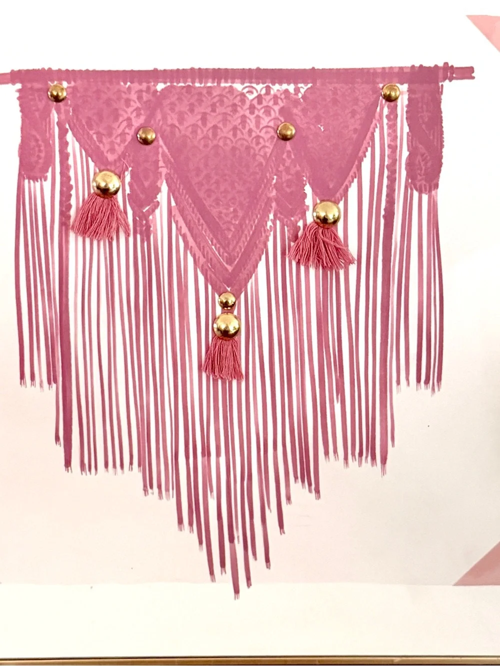 Pretty Pink Tapestry Painting Print Real Tassels Gold Studs Gold Framed Wall Art